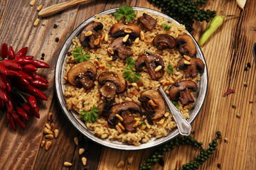 risotto with mushrooms, fresh herbs and parmesan cheese