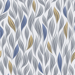 Seamless vector floral pattern with abstract leaves and branches in blue-gray colors on white background