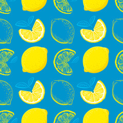 Citroen naadloos patroon. Kleurrijke schets citroenen. Citrusvruchten achtergrond. Elementen voor menu, wenskaarten, inpakpapier, cosmeticaverpakkingen, posters enz