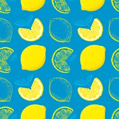 Washable wall murals Lemons Lemon seamless pattern. Colorful sketch lemons. Citrus fruit background. Elements for menu, greeting cards, wrapping paper, cosmetics packaging, posters etc