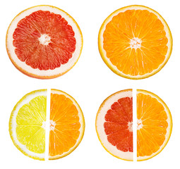 Collage of fresh citrus isolated on white background with clipping path
