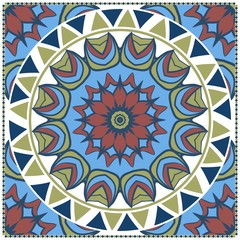 Floral Geometric Pattern with hand-drawing Mandala. illustration. For fabric, textile, bandana, pillowcarpet print.