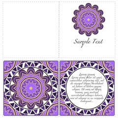 Invitation or Card template with floral mandala pattern. Decorative background for Wedding, greeting cards, Birthday Invitation. The front and rear side.
