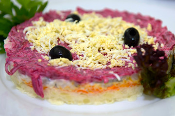 Salad Herring under fur coat. Festive new year's salad is popular in Russia.