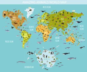 Flat World Flora und Fauna Map Constructor-Elemente. Tiere, Vögel und Meereslebewesen isolierten großen Satz. Erstellen Sie Ihre eigene Geographie-Infografik-Sammlung. © a7880ss