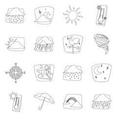 Vector illustration of weather and climate sign. Collection of weather and cloud vector icon for stock.