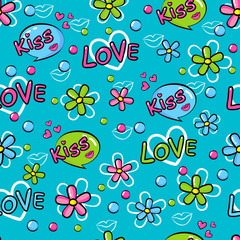 Abstract seamless sport pattern for girl and boy. Creative colorful sport wallpaper with Pop art comics speech bubbles, clouds,words. Grunge urban background for textile, fashion, sport clothes.