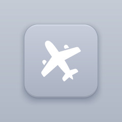 Airplane, gray vector button with white icon
