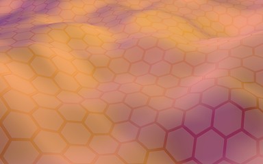 Colorful honeycomb with a gradient color on a light background. Perspective view on polygon look like honeycomb. Wavy surface. Isometric geometry. 3D illustration