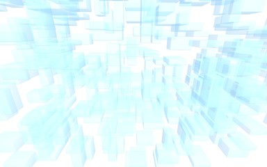 Blue and white abstract digital and technology background. The pattern with repeating rectangles. 3D illustration