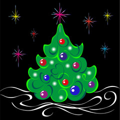 stylized little Christmas tree with Christmas balls and stars