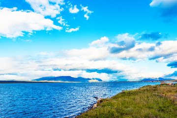 View of the mountain landscape, Patagonia, Chile. Copy space for text.