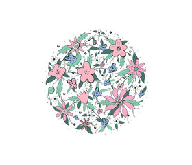 Flowers vector composition in doodle style. 