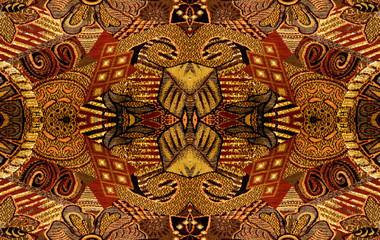 abstract pattern consisting of tapestry fabric in Golden brown-yellow tones 