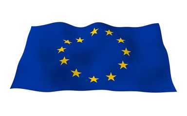 Slightly waving flag of the European Union isolated on white background, 3D rendering. Symbol of Europe. 3D illustration