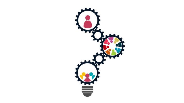 light bulb gear teamwork meeting people concept.4K resolution motion graphic