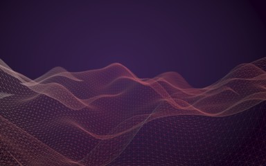 Abstract landscape background. Cyberspace purple grid. Hi-tech network. 3D illustration