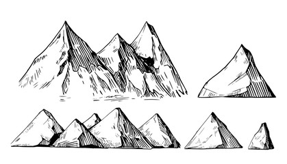 Sketch of the mountains. Hand drawn illustration. Vector