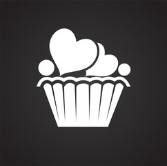 Love cake with hearts on black background icon
