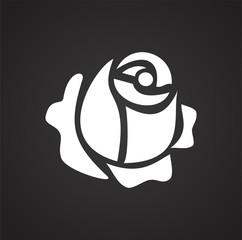 Rose flower gift on black background icon