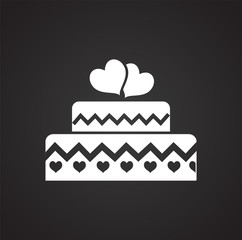 Love cake with hearts on black background icon