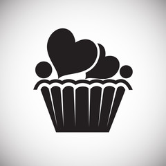 Love cake with hearts on white background icon