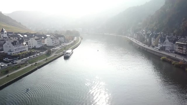 Cochem (Germany) and Mosel river aerial view.