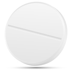 Realistic 3d white medical pill closeup, isolated on white background. Vector
