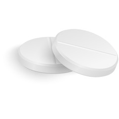 Realistic 3d white medical pills closeup, isolated on white background. Vector