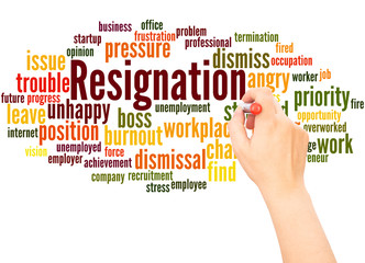 Resignation word cloud hand writing concept