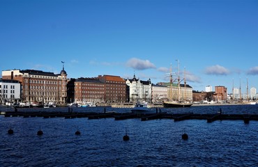 Obraz premium View on residential homes at the harbour of Helsinki
