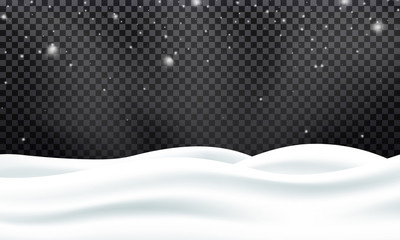 Winter Snow Landscape. Snowy background with blizzard and snow hills.