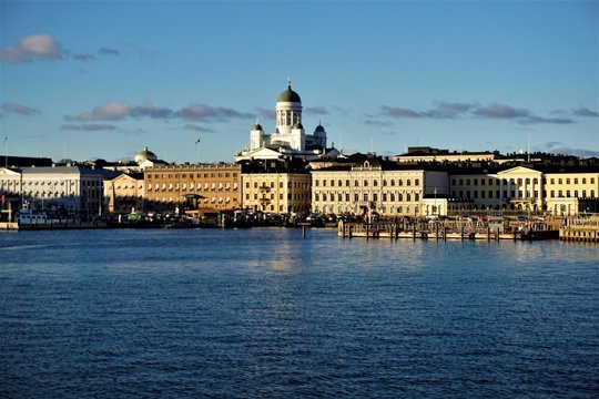 Panorama on the waterfront of the market square of Helsinki