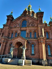 Fototapeta na wymiar Front view of the Uspenski cathedral in Helsinki