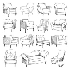 Set of different soft armchairs. Vector illustration - 234144938