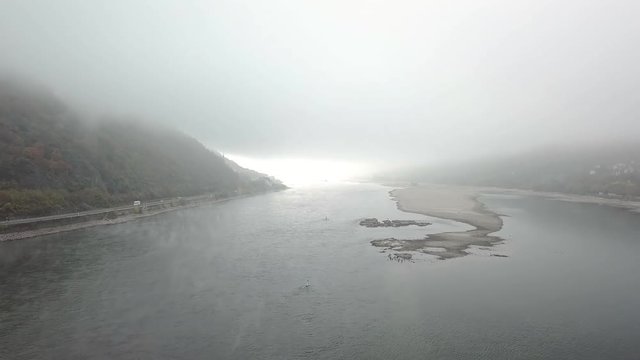 A cloudy morning above Mainz river near Bacharach town in Rheinland Pfalz Germany.