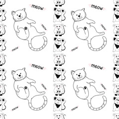 Seamless pattern with cute cat and funny mice. Vector.
