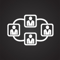 Network of connected people on black background icon