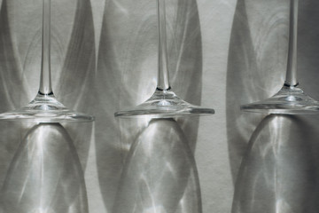 Empty wine glasses  on a gray background