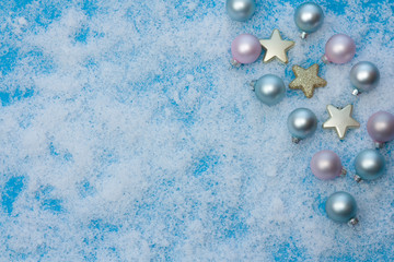 Christmas decoration on blue background. 