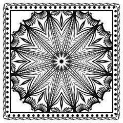 Template print for Sofa Square Pillow. Floral Geometric Pattern with hand-drawing Mandala. illustration. For fabric, textile, bandana, scarg, carpet print
