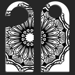 Door hanger flyer with floral mandala pattern for room in hotel, resort, home isolated on white background. Vector illustration.