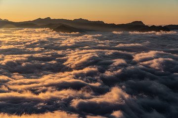 Sunset over sea of fog