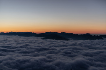 Sunset over sea of fog