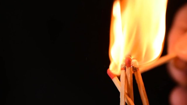 Fire matches burning in slow motion