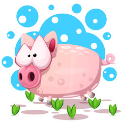 Cute pig jump. Symbol of the year 2019.