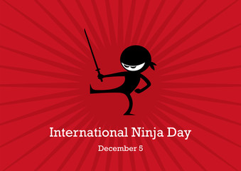 International Ninja Day vector. Ninja cartoon character. Ninja isolated on a red background. Ninja with sword © betka82