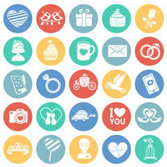 Valentines day flat set on color circles background icons