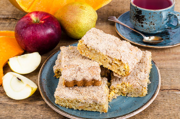 Homemade pumpkin apple pie, tea