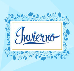 Invierno, Winter spanish text, vector lettering design